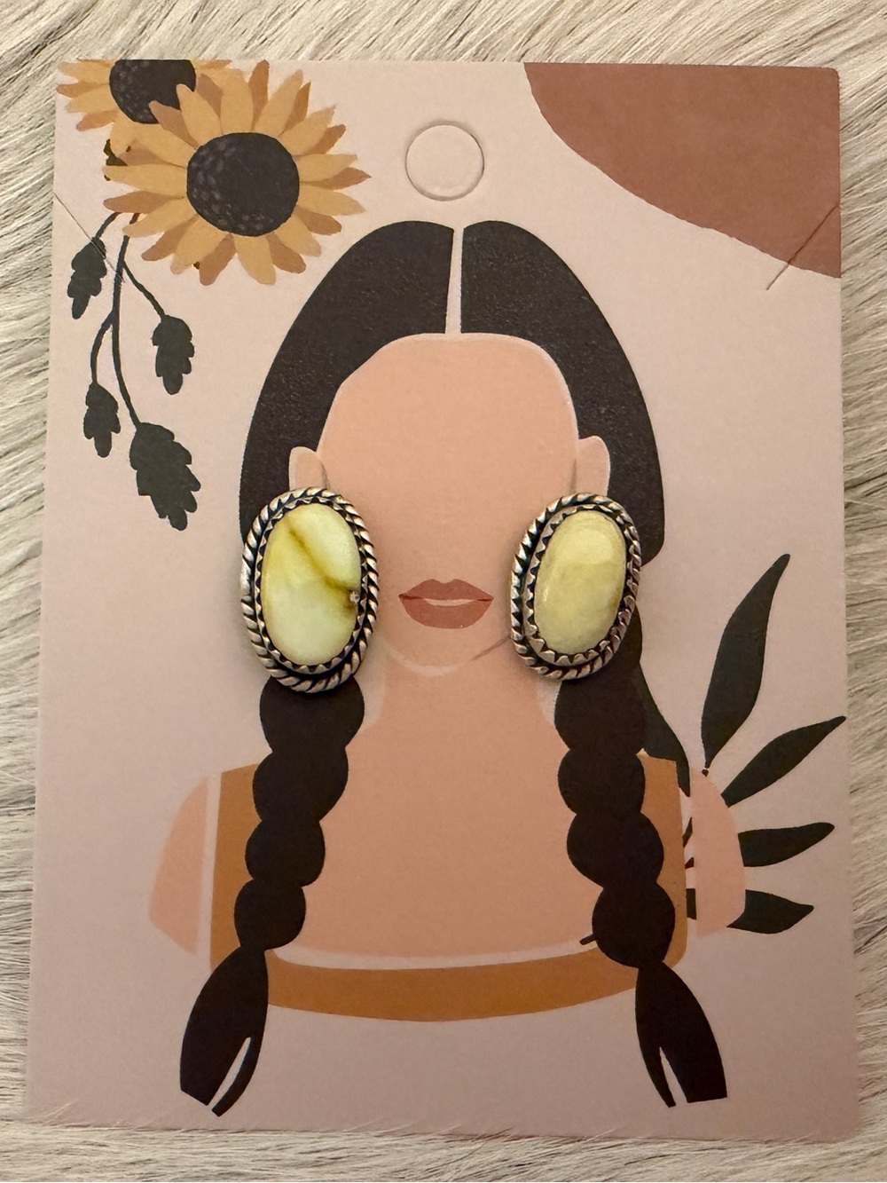 ❤️ Palomino Variscite Southwestern Brushed Matte Sterling Stud Earrings .58”L